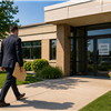 Process server arriving at a school district